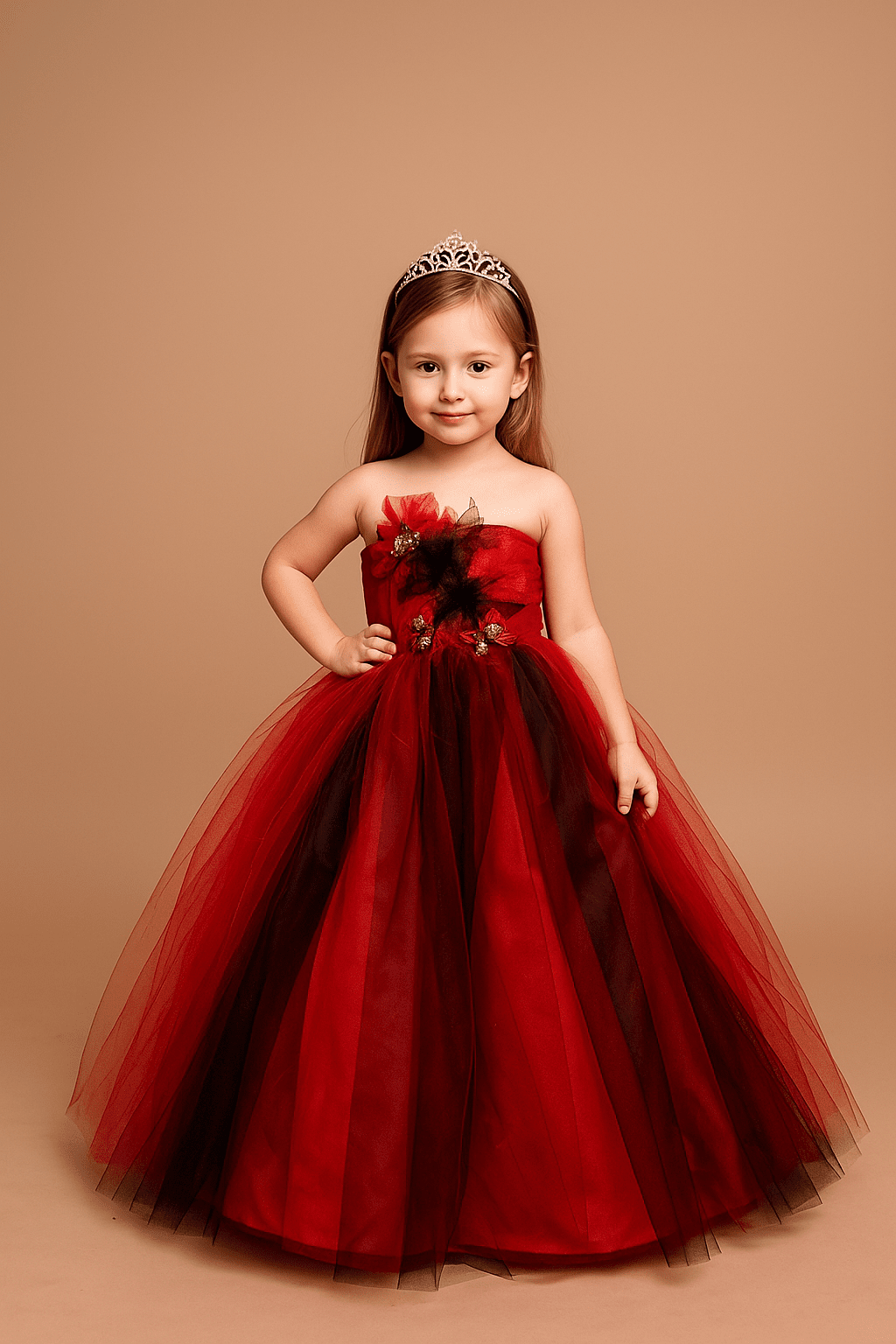 Girls 3D Floral Halter Tulle Gown by Calla D-830