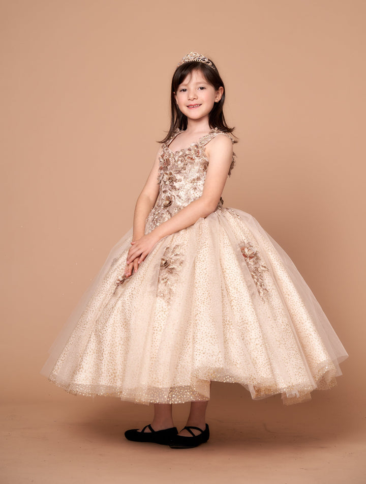 Girls 3D Floral Off Shoulder Glitter Gown by Calla KY234