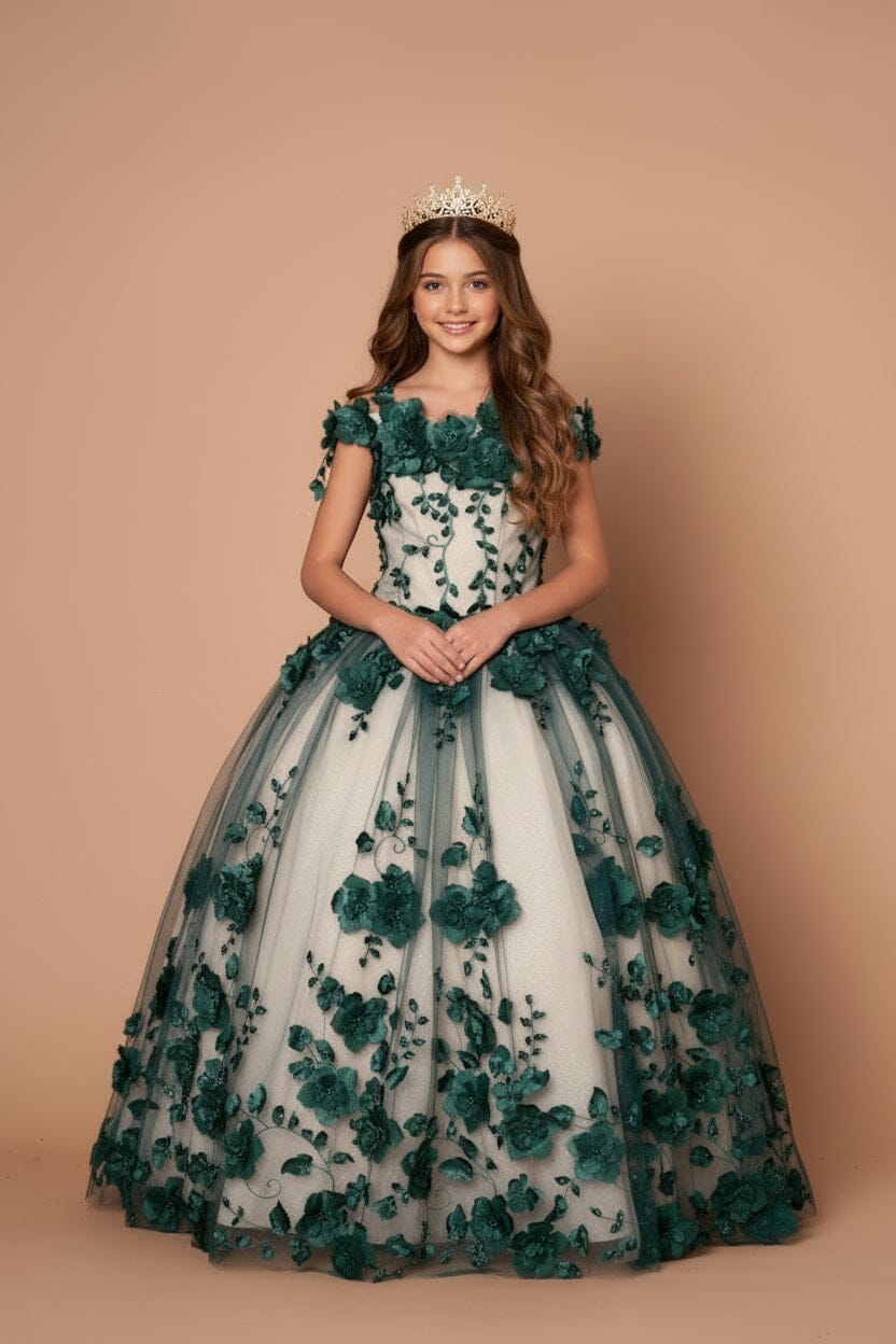 Girls 3D Floral Off Shoulder Gown by Calla SCK-305