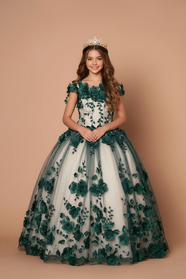 Girls 3D Floral Off Shoulder Gown by Calla SCK-305