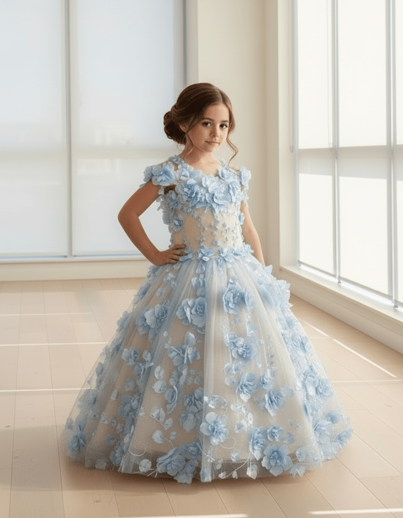 Girls 3D Floral Off Shoulder Gown by Calla SCK-305