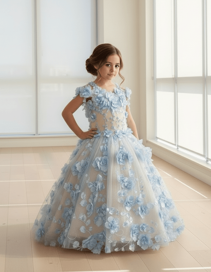 Girls 3D Floral Off Shoulder Gown by Calla SCK-305