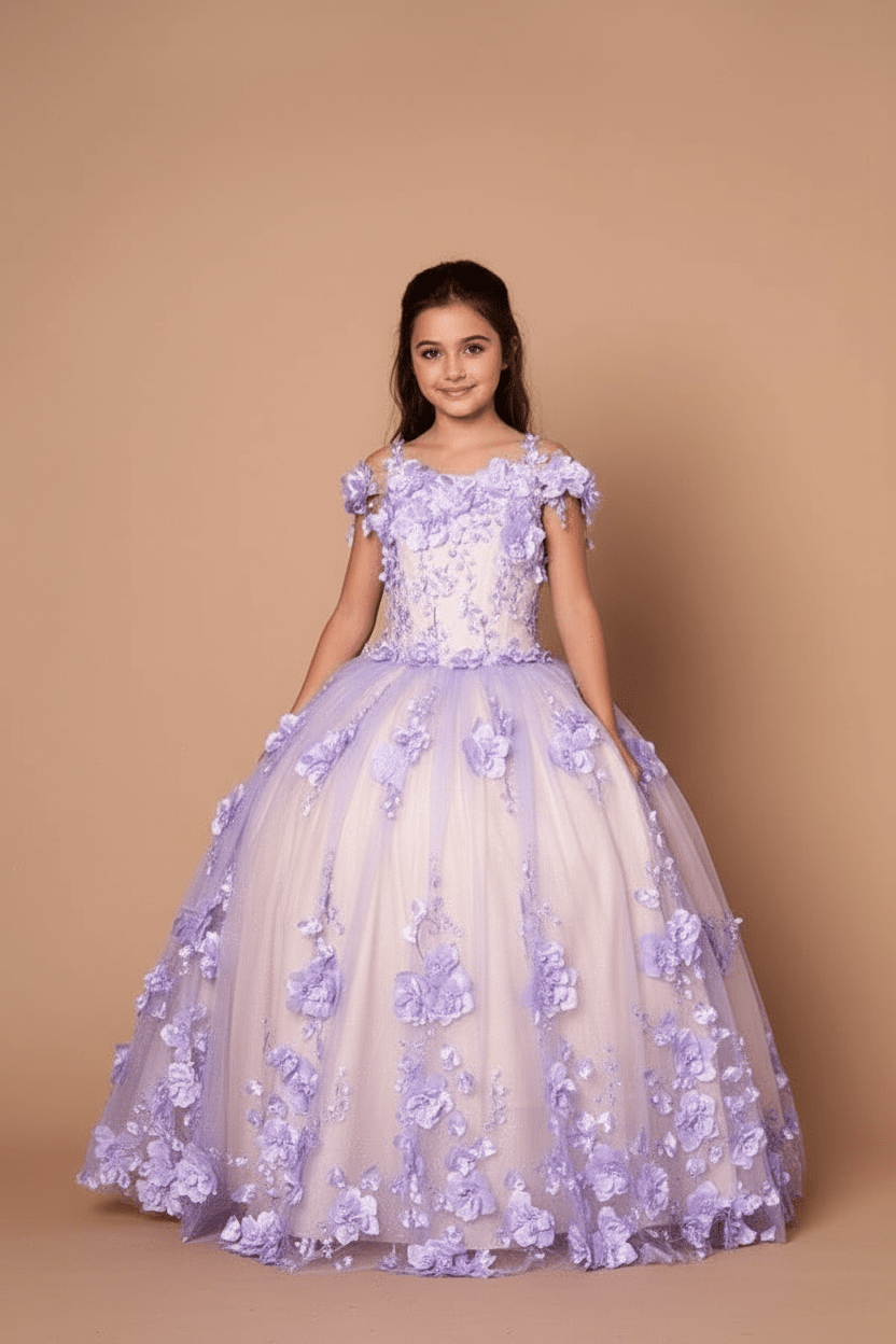 Girls 3D Floral Off Shoulder Gown by Calla SCK-305