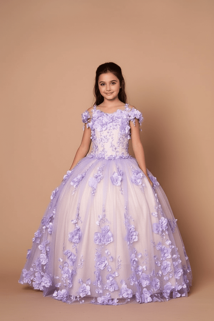 Girls 3D Floral Off Shoulder Gown by Calla SCK-305