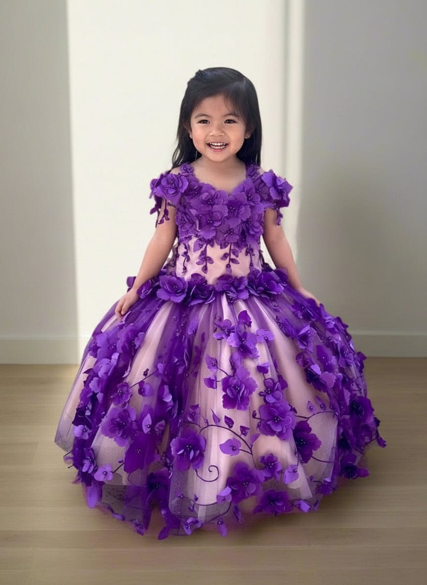 Girls 3D Floral Off Shoulder Gown by Calla SCK-305