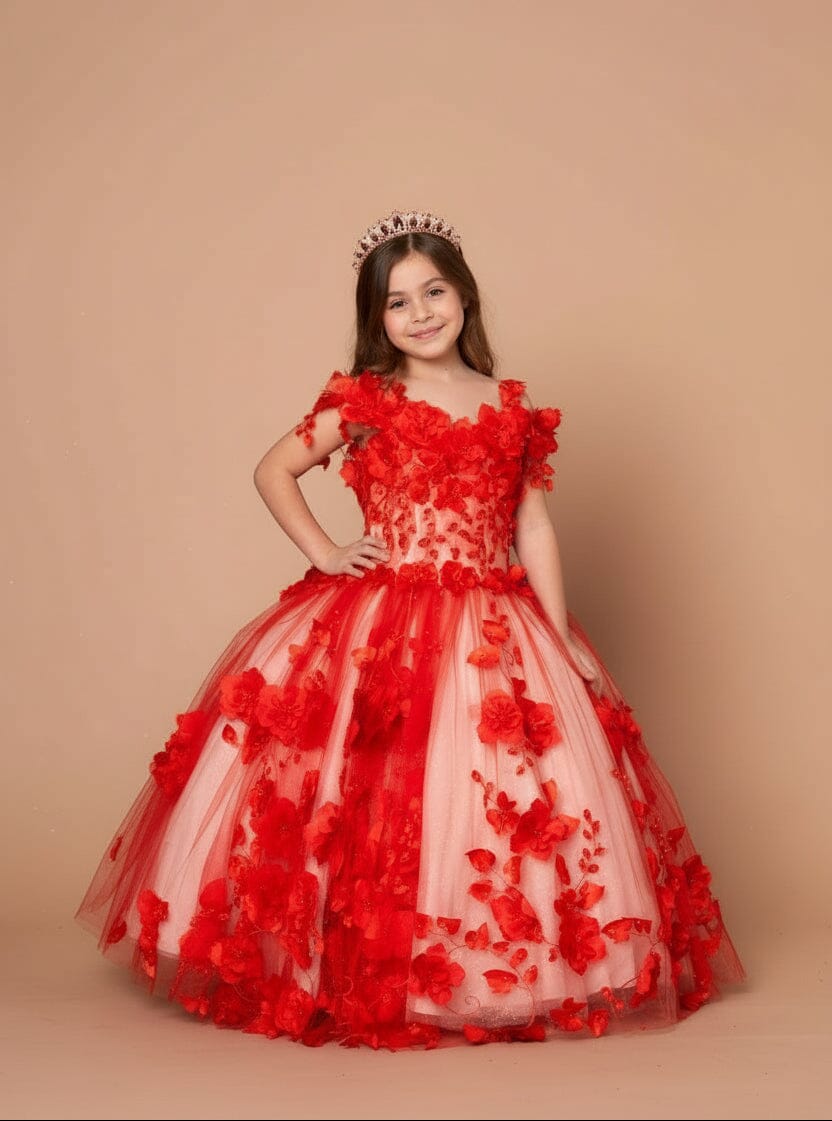 Girls 3D Floral Off Shoulder Gown by Calla SCK-305