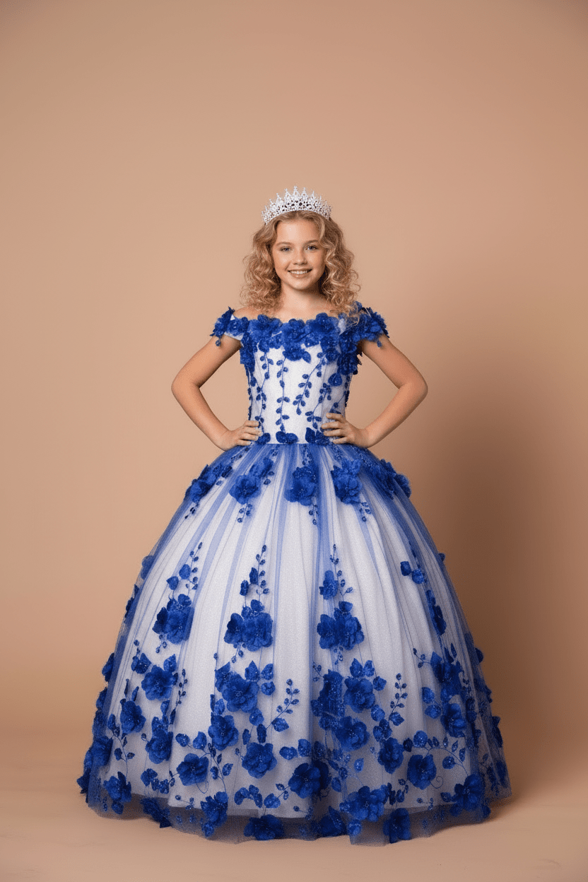 Girls 3D Floral Off Shoulder Gown by Calla SCK-305