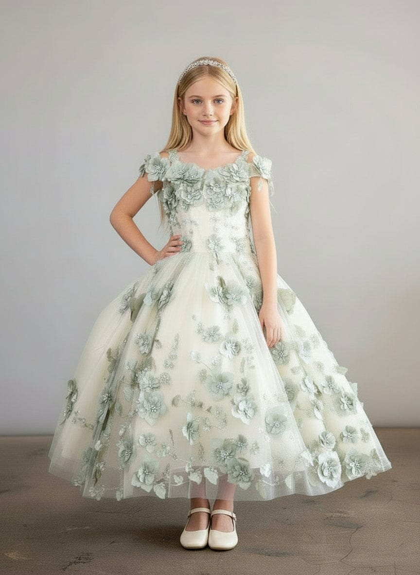 Girls 3D Floral Off Shoulder Gown by Calla SCK-305