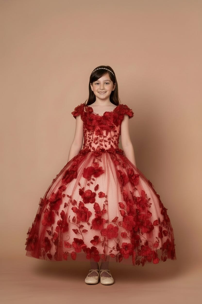 Girls 3D Floral Off Shoulder Gown by Calla SCK-305