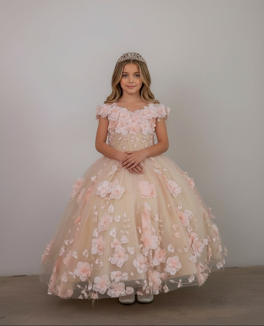 Girls 3D Floral Off Shoulder Gown by Calla SCK-305