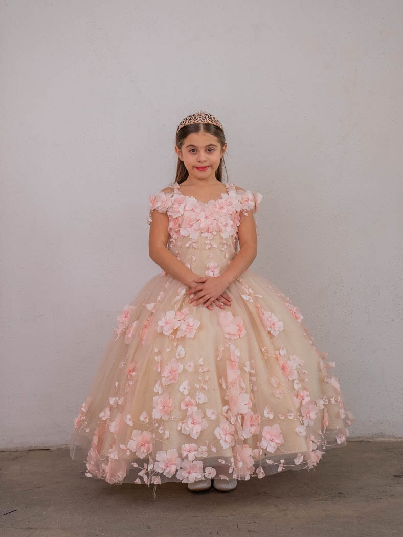 Girls 3D Floral Off Shoulder Gown by Calla SCK-305