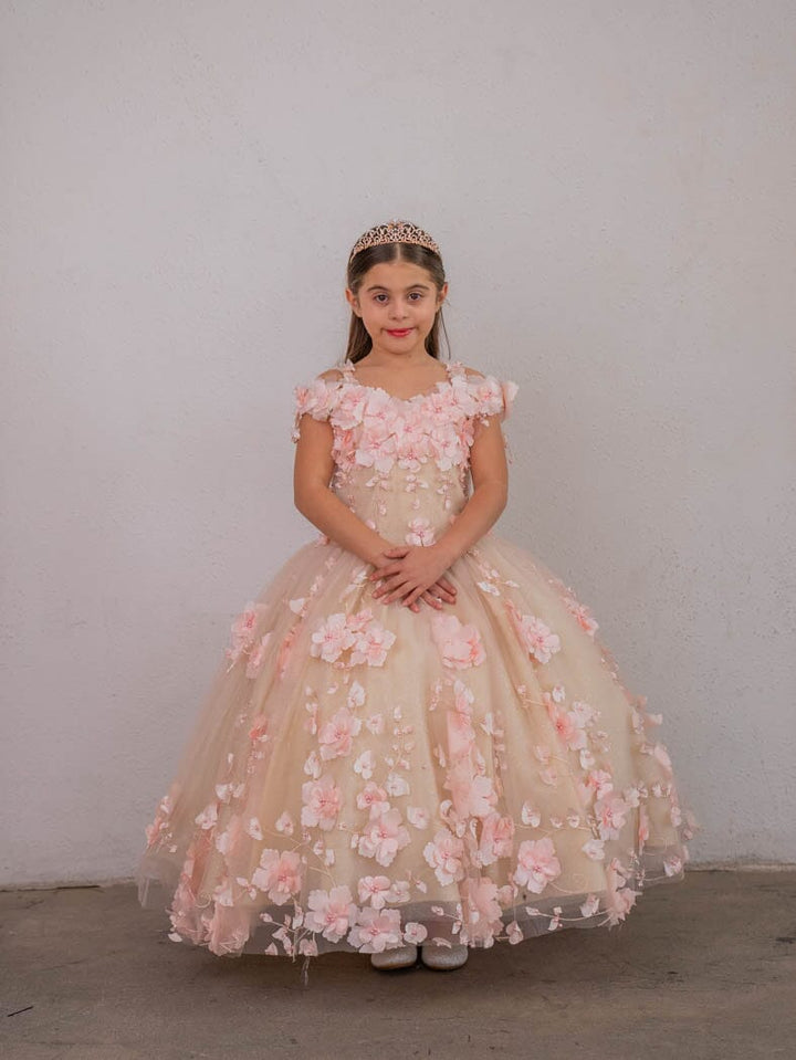 Girls 3D Floral Off Shoulder Gown by Calla SCK-305