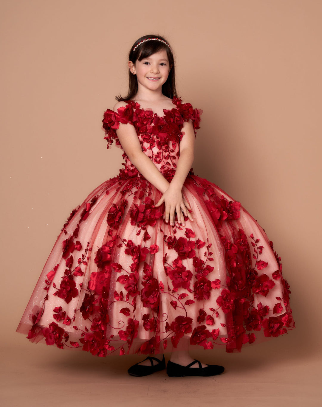 Girls 3D Floral Off Shoulder Gown by Calla SCK-305