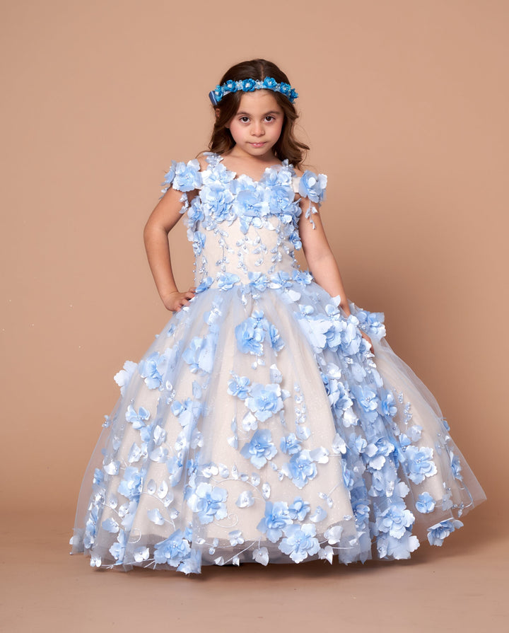 Girls 3D Floral Off Shoulder Gown by Calla SCK-305