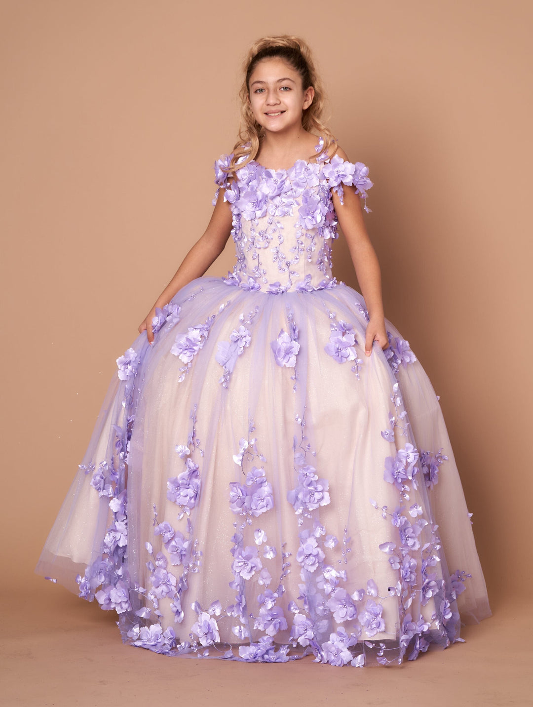 Girls 3D Floral Off Shoulder Gown by Calla SCK-305