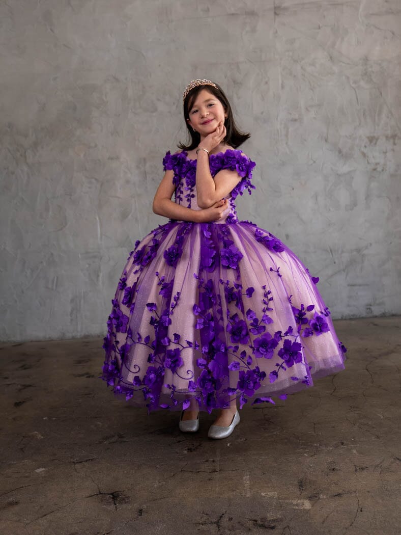 Girls 3D Floral Off Shoulder Gown by Calla SCK-305