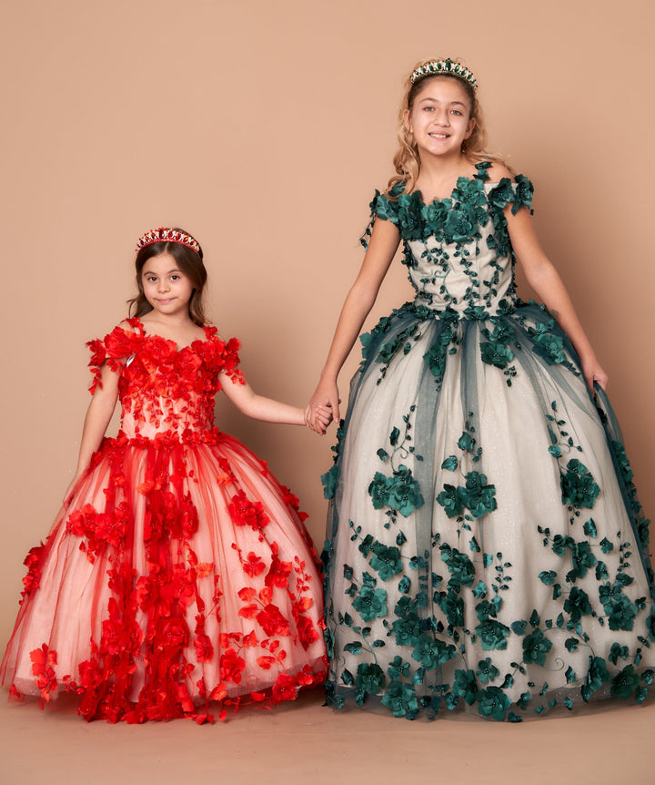 Girls 3D Floral Off Shoulder Gown by Calla SCK-305