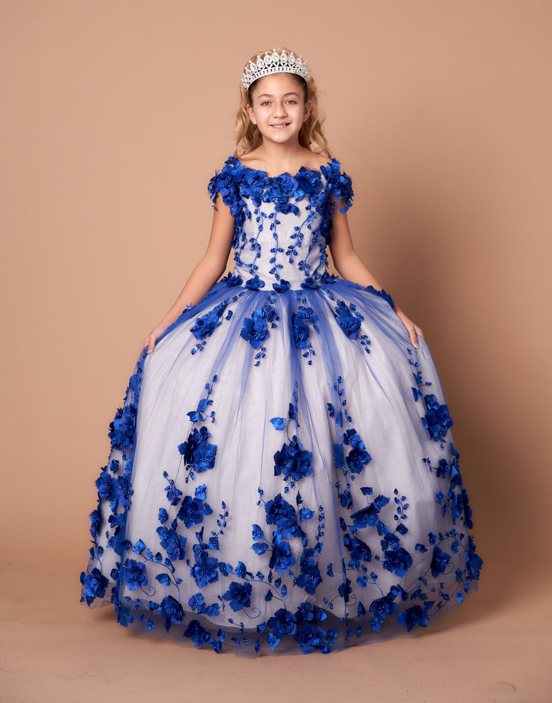 Girls 3D Floral Off Shoulder Gown by Calla SCK-305