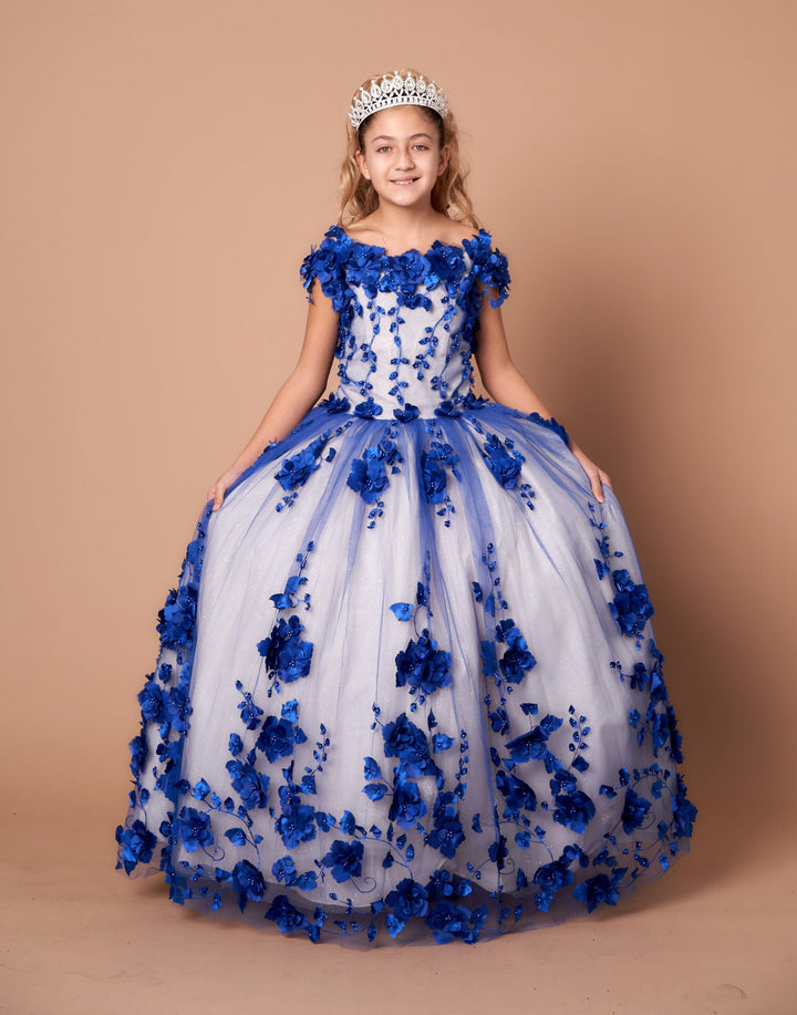 Girls 3D Floral Off Shoulder Gown by Calla SCK-305