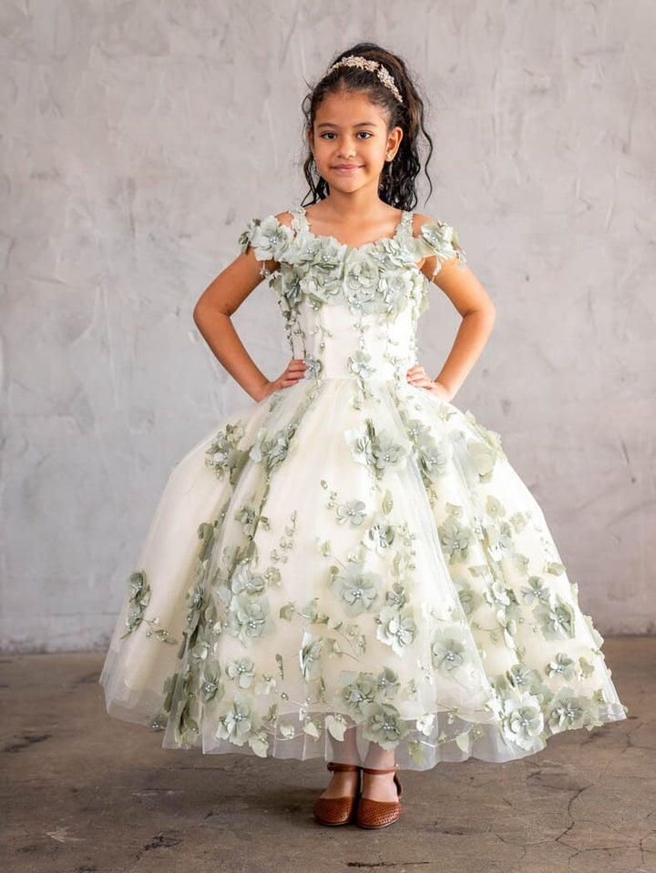 Girls 3D Floral Off Shoulder Gown by Calla SCK-305
