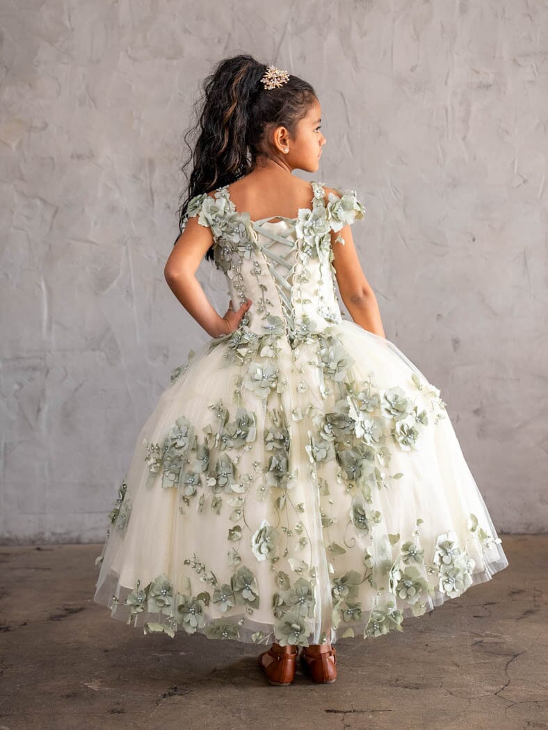 Girls 3D Floral Off Shoulder Gown by Calla SCK-305