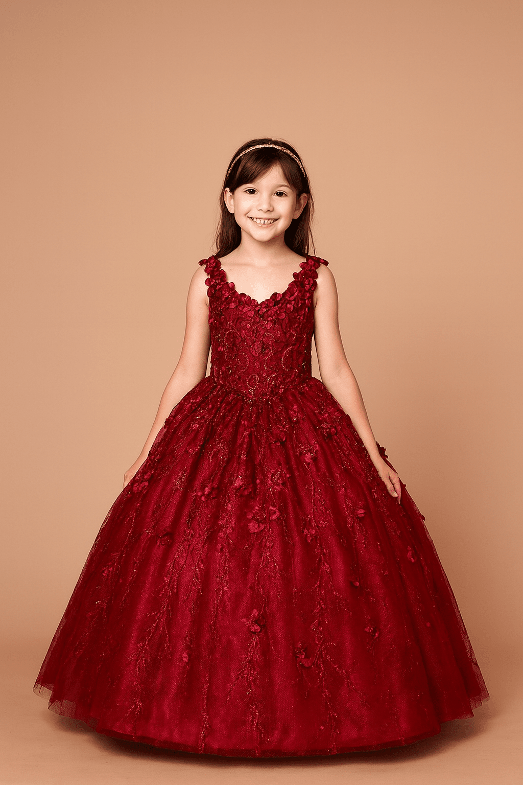 Girls 3D Floral Off Shoulder Gown by Calla WB-103