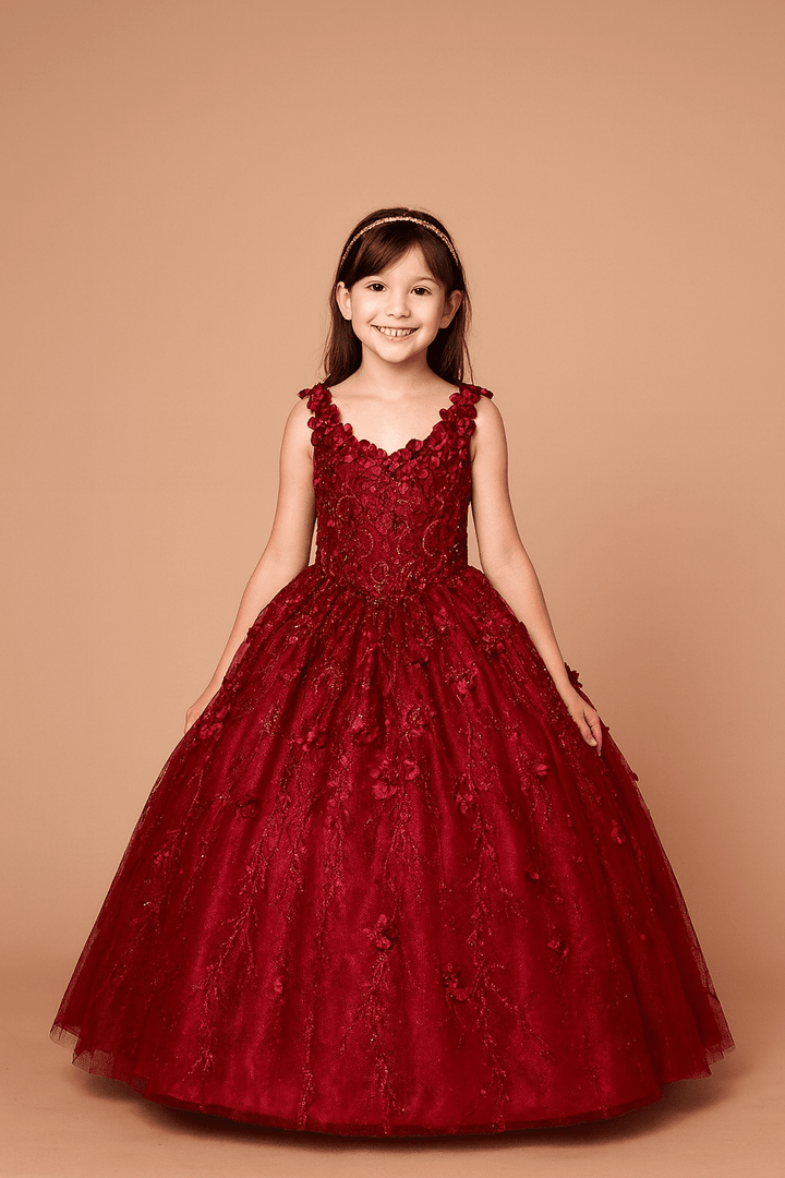 Girls 3D Floral Off Shoulder Gown by Calla WB-103