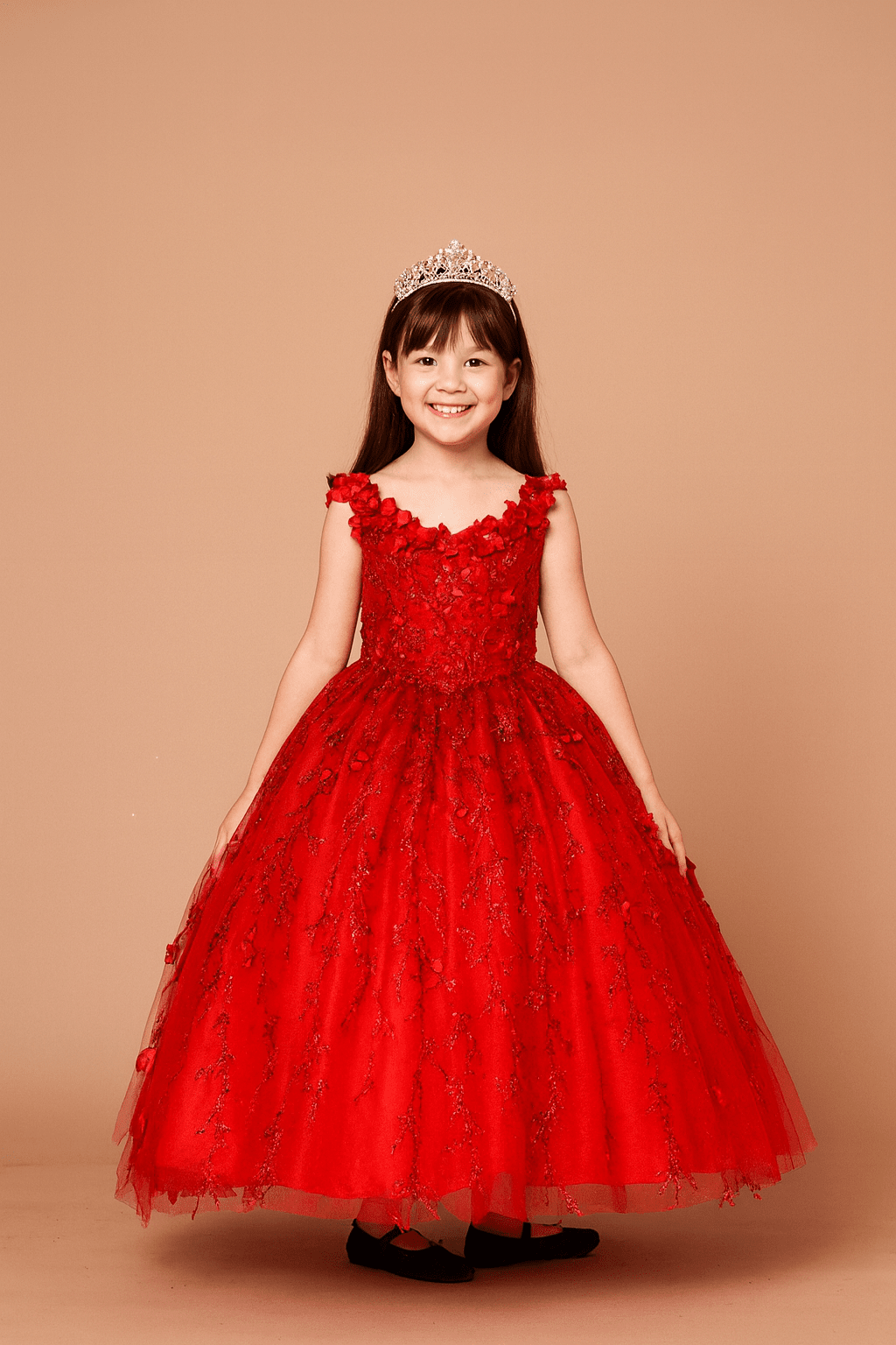 Girls 3D Floral Off Shoulder Gown by Calla WB-103