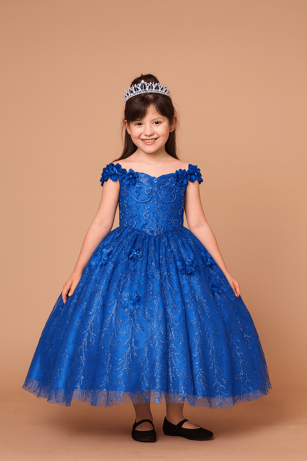 Girls 3D Floral Off Shoulder Gown by Calla WB-103