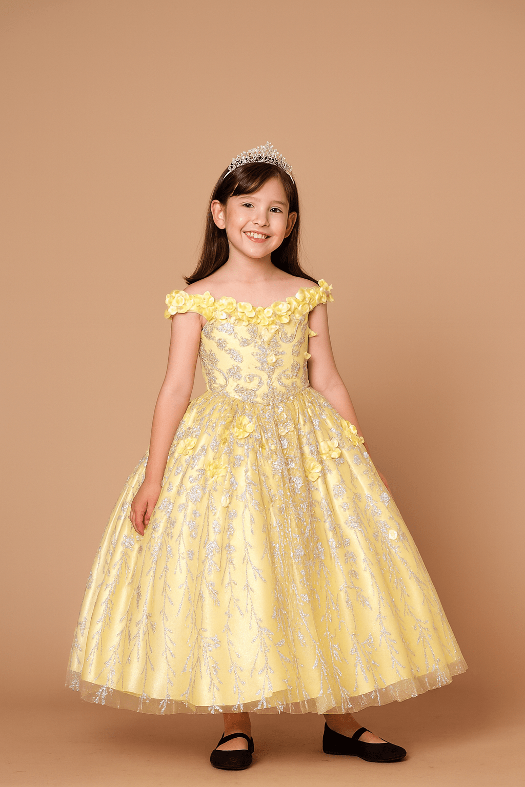 Girls 3D Floral Off Shoulder Gown by Calla WB-103