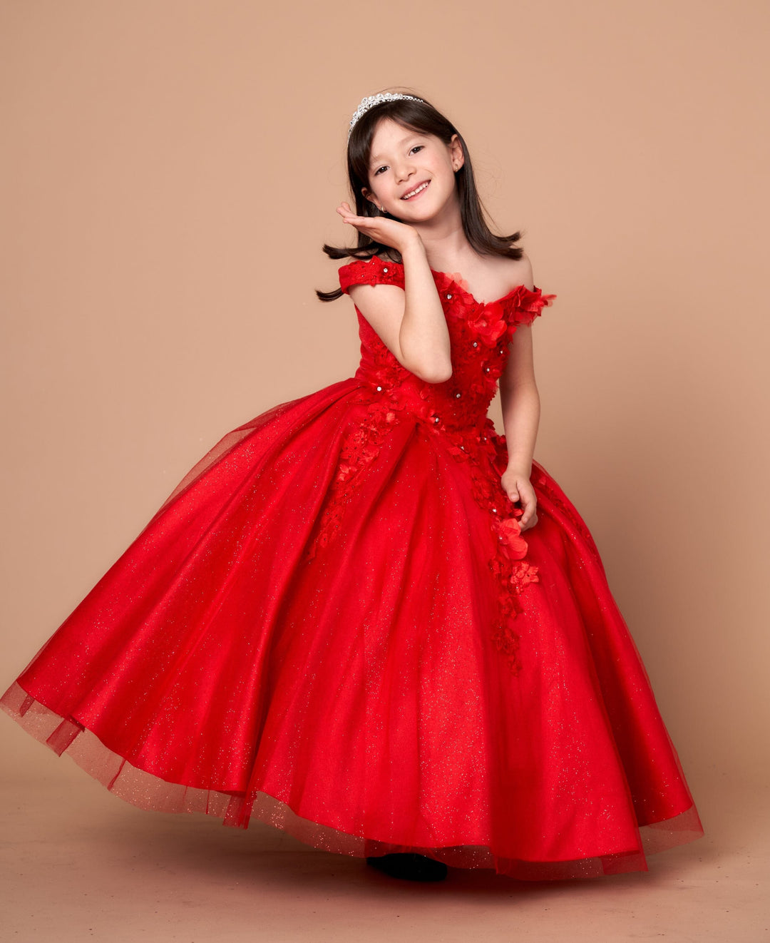 Girls 3D Floral Off Shoulder Gown by Calla WB101