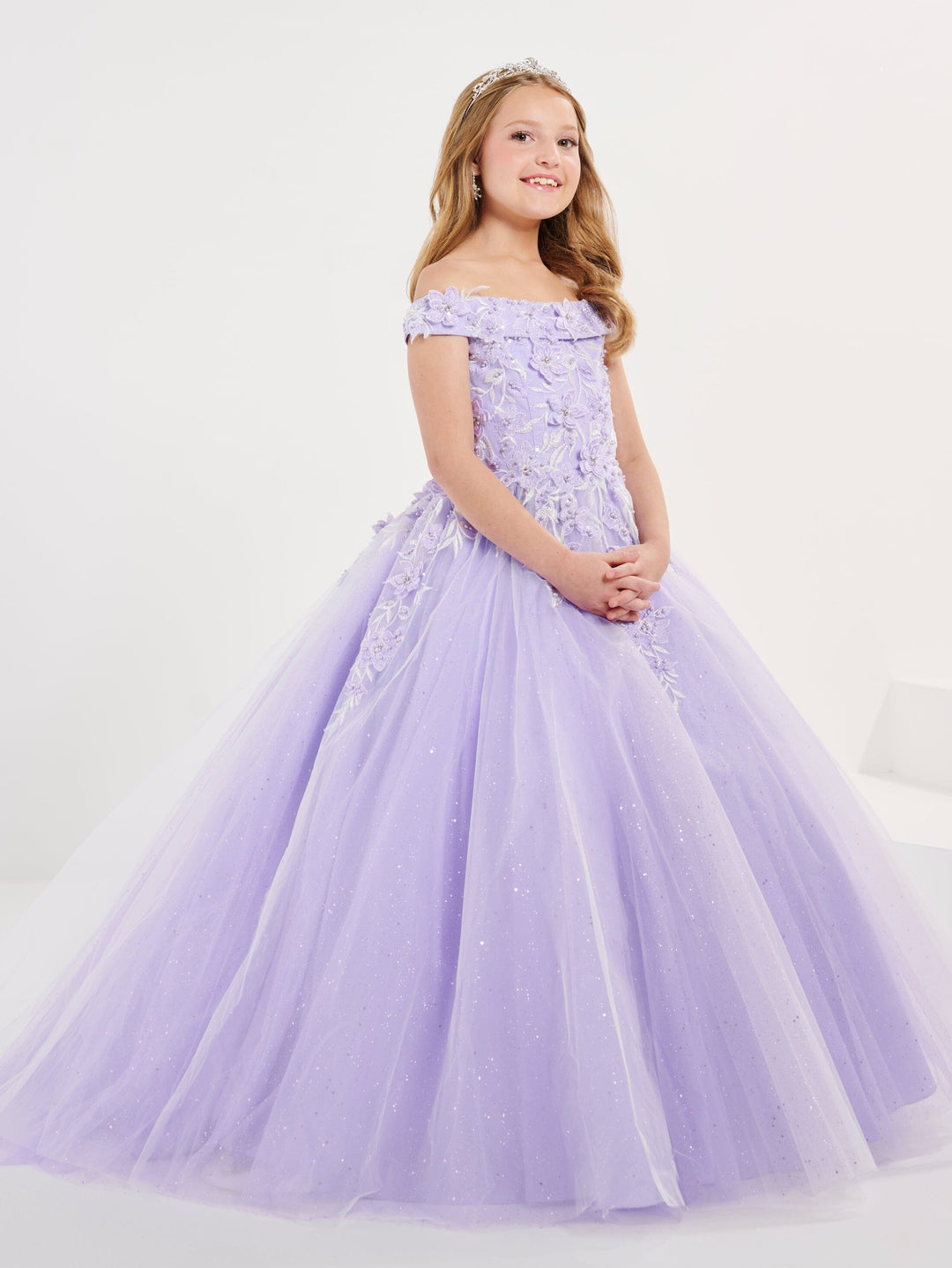 Girls 3D Floral Off Shoulder Gown by Tiffany Princess 13700