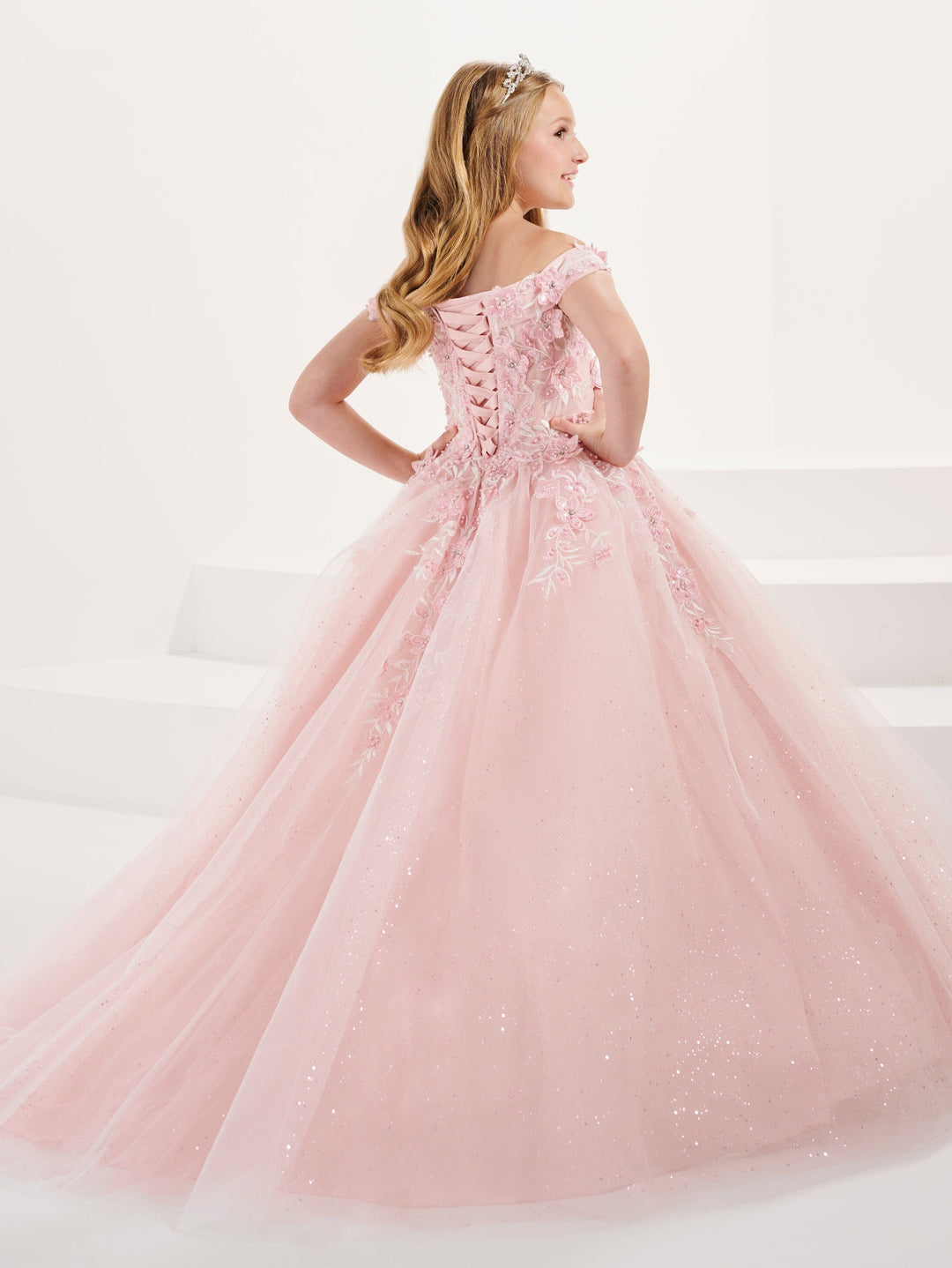 Girls 3D Floral Off Shoulder Gown by Tiffany Princess 13700