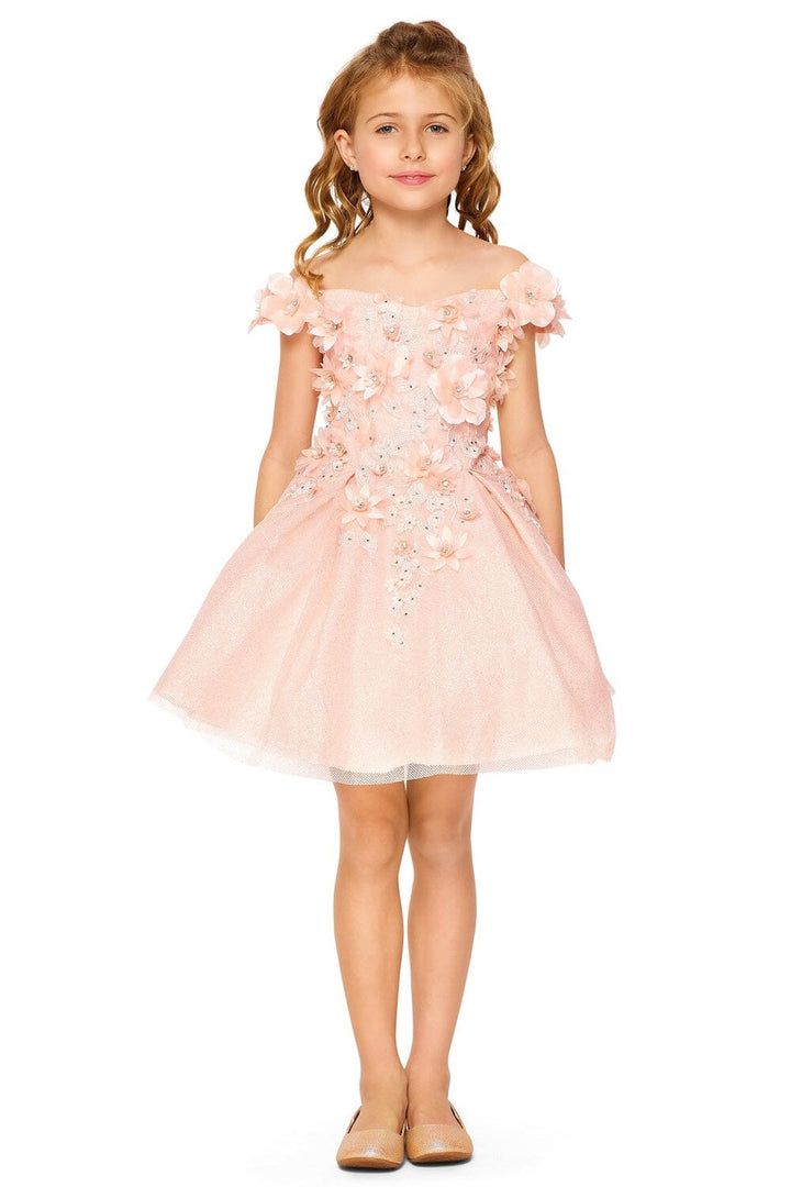 Girls 3D Floral Short Off Shoulder Dress by Cinderella Couture 5120 - Outlet