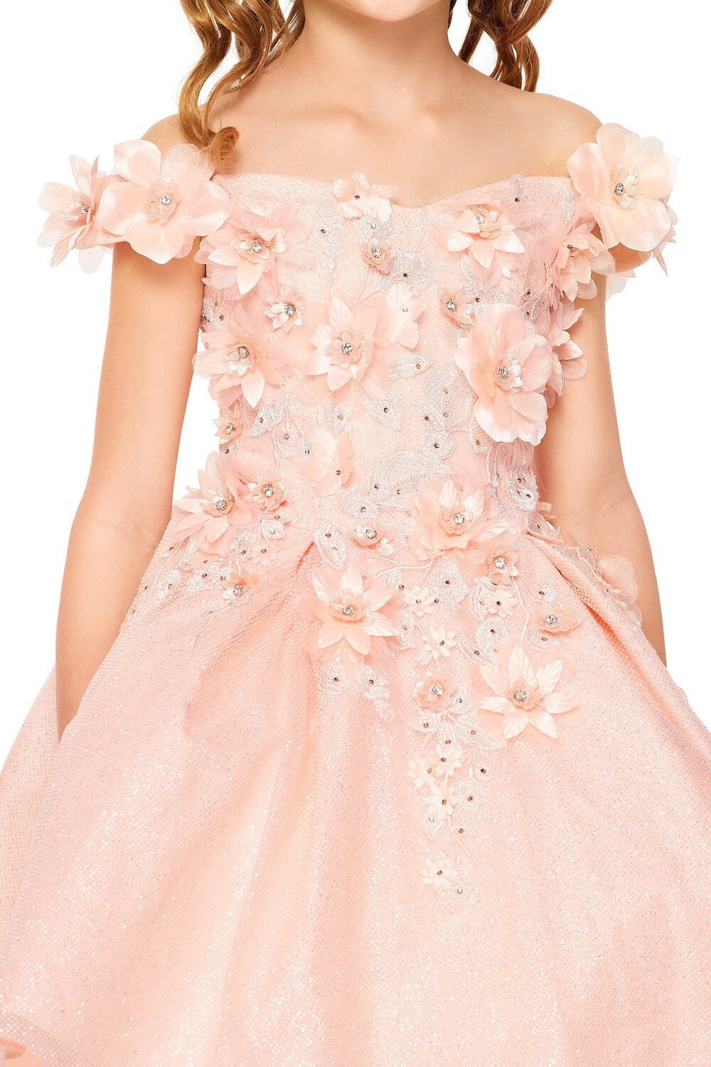 Girls 3D Floral Short Off Shoulder Dress by Cinderella Couture 5120 - Outlet