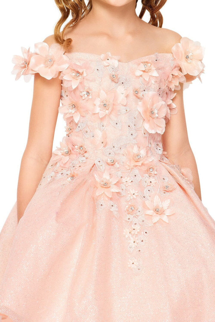 Girls 3D Floral Short Off Shoulder Dress by Cinderella Couture 5120 - Outlet