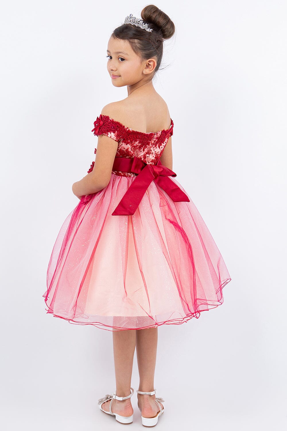 Girls 3D Floral Short Off Shoulder Dress by Cinderella Couture 9130