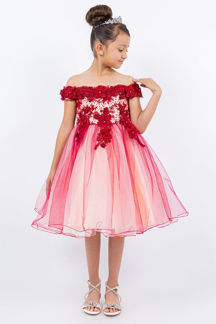 Girls 3D Floral Short Off Shoulder Dress by Cinderella Couture 9130