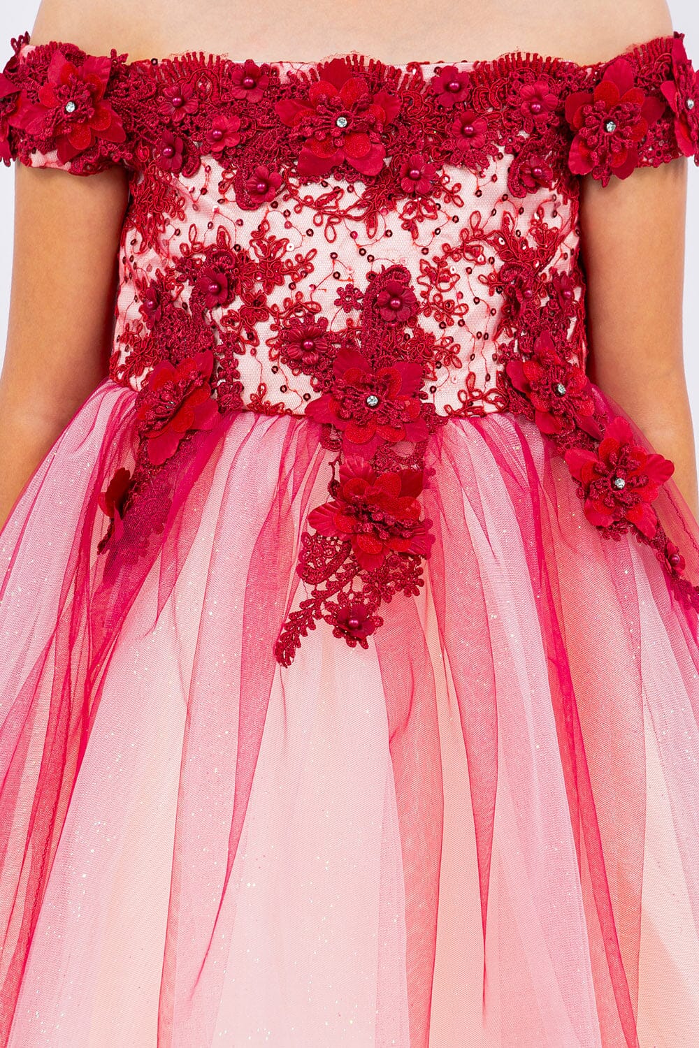 Girls 3D Floral Short Off Shoulder Dress by Cinderella Couture 9130