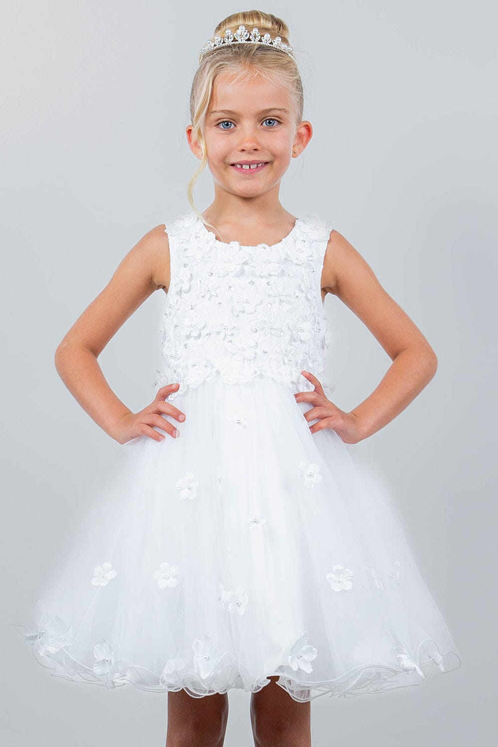 Girls 3D Floral Short Sleeveless Dress by Cinderella Couture 9219