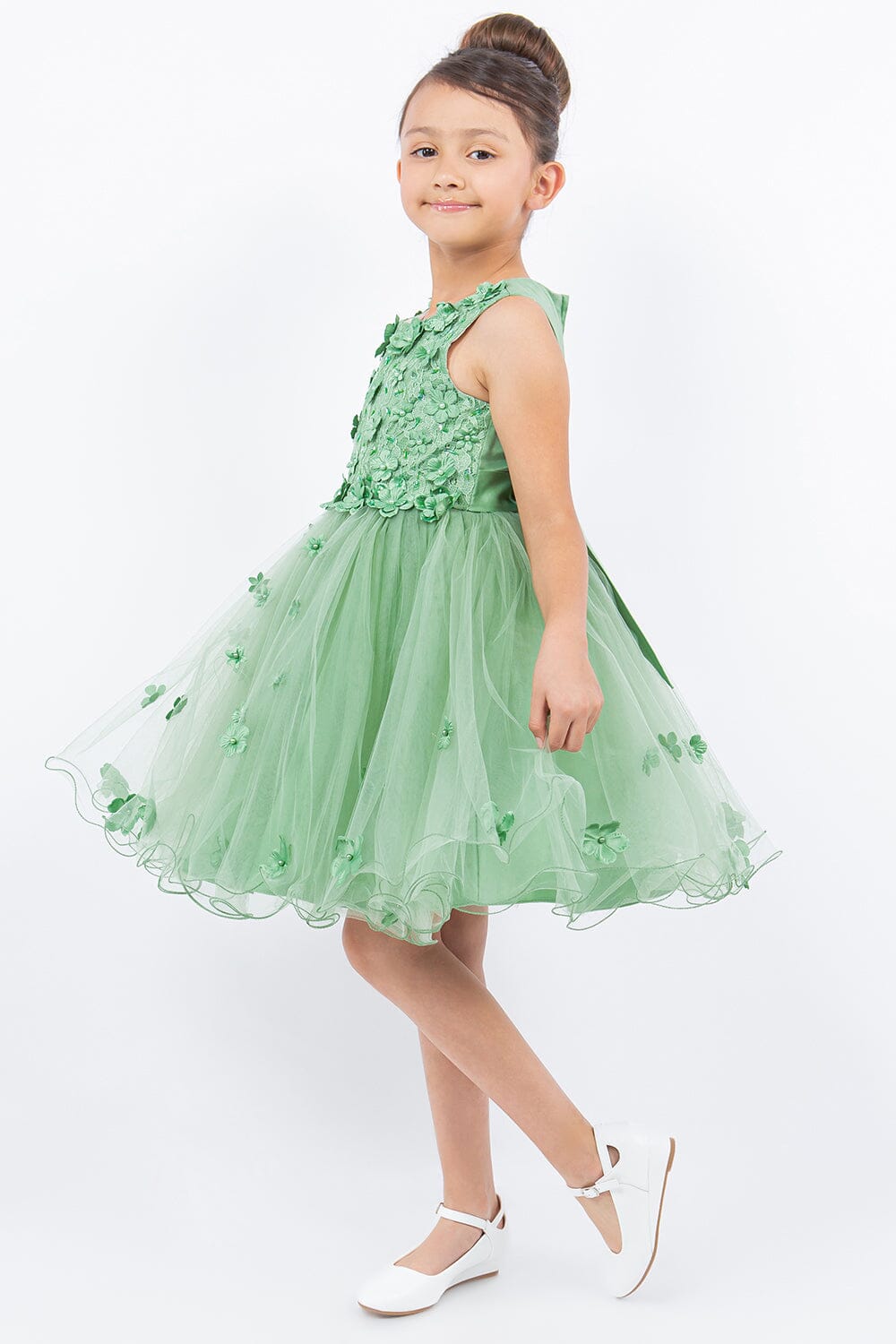 Girls 3D Floral Short Sleeveless Dress by Cinderella Couture 9219