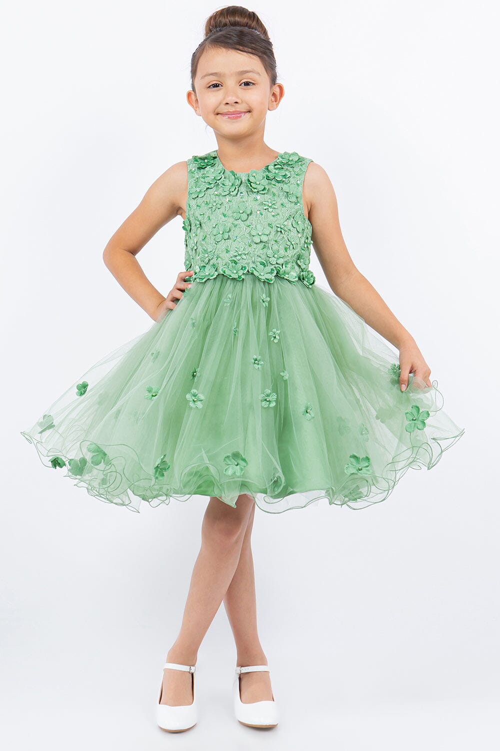 Girls 3D Floral Short Sleeveless Dress by Cinderella Couture 9219