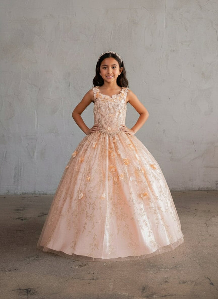Girls 3D Floral Sleeveless Cape Gown by Calla SCK-301