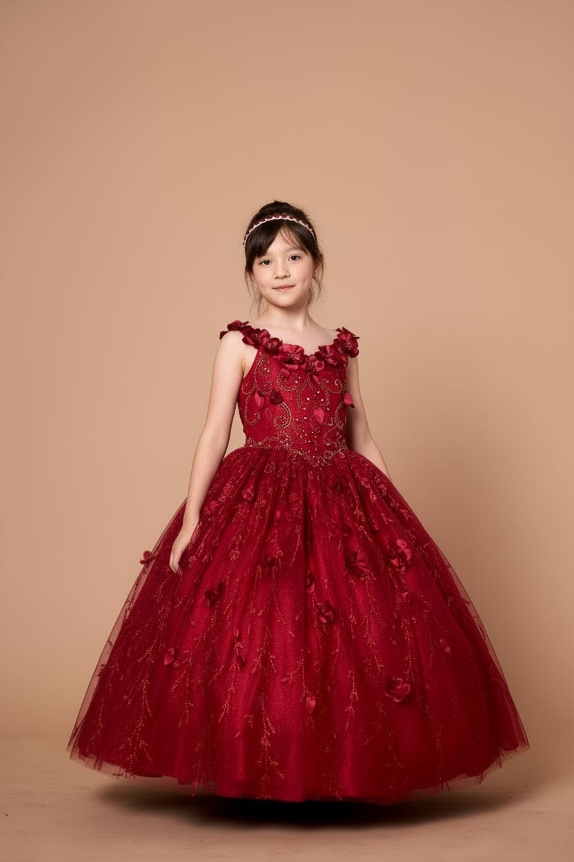 Girls 3D Floral Sleeveless Cape Gown by Calla SCK-301