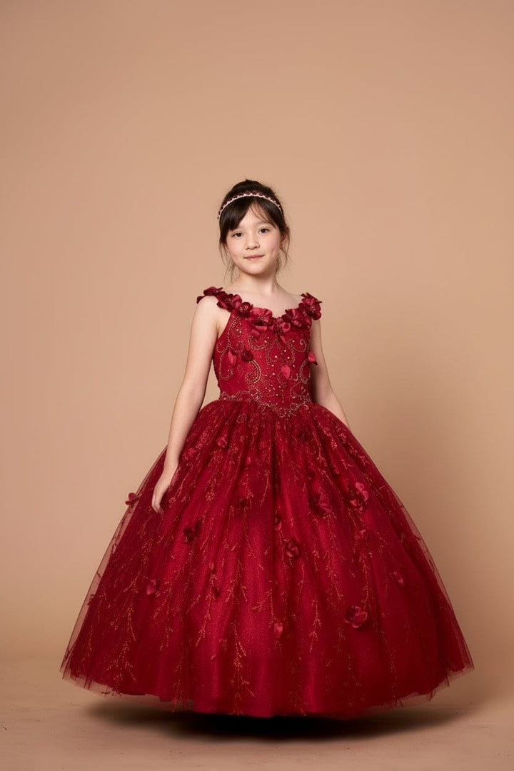 Girls 3D Floral Sleeveless Cape Gown by Calla SCK-301