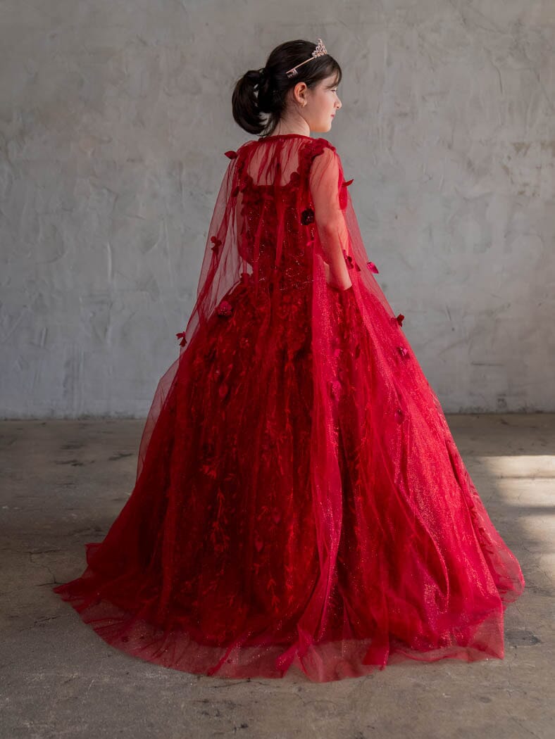 Girls 3D Floral Sleeveless Cape Gown by Calla SCK-301 6 / Burgundy