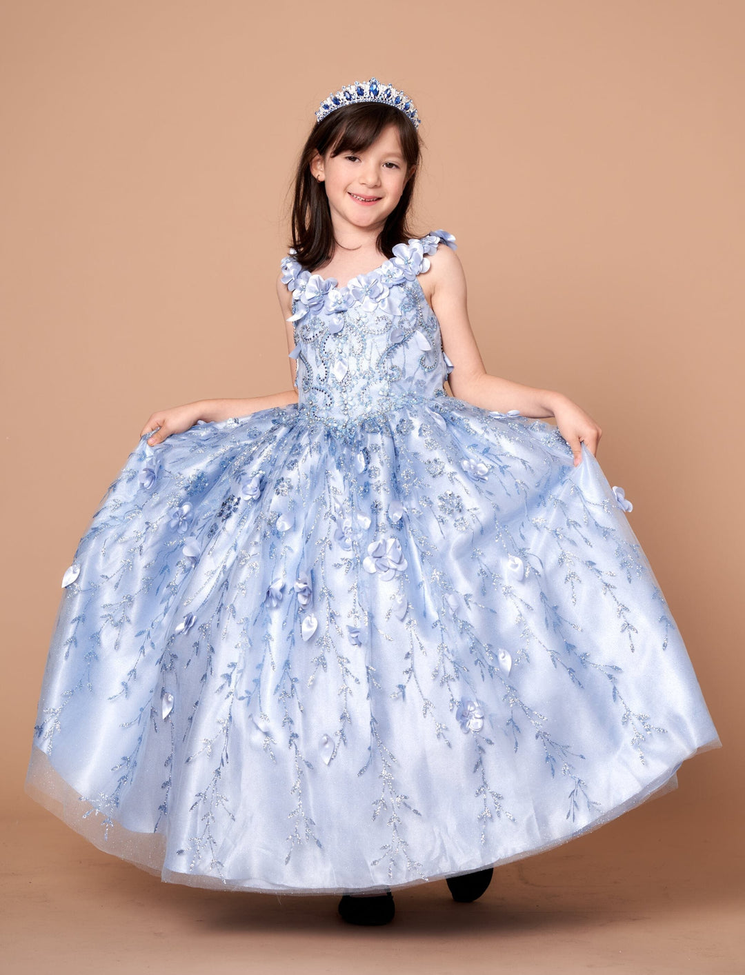 Girls 3D Floral Sleeveless Cape Gown by Calla SCK301