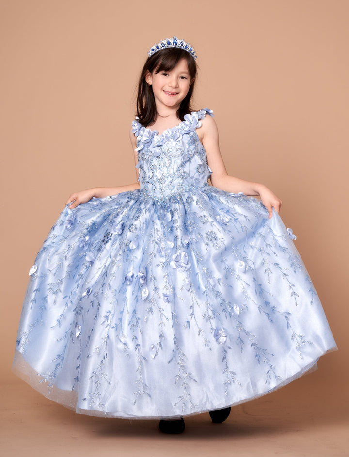 Girls 3D Floral Sleeveless Cape Gown by Calla SCK301