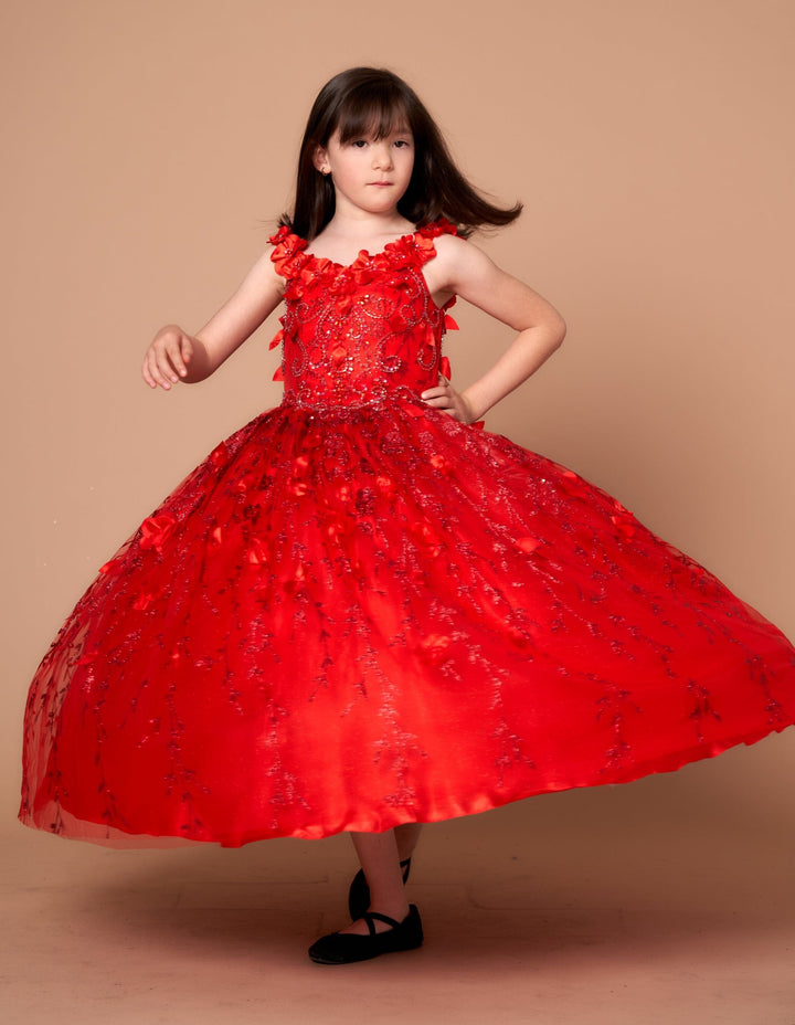 Girls 3D Floral Sleeveless Cape Gown by Calla SCK301