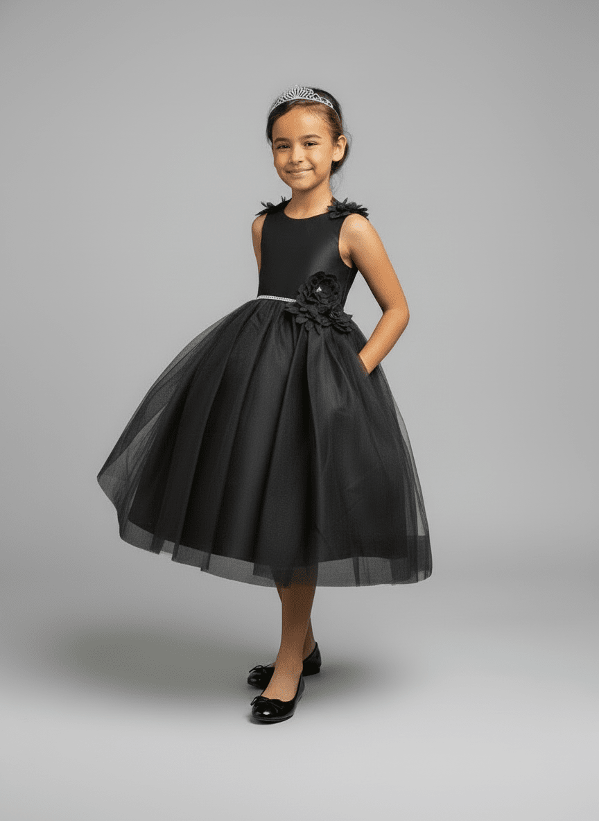 Girls 3D Floral Sleeveless Tea Length Dress by Calla D-802